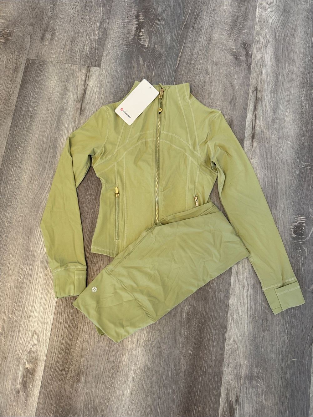 Lululemon Athletica Olive Green Zip Jacket and Leggings Set